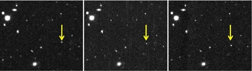 Pohyb planetky 2012 VP113 na hvězdném pozadí