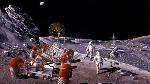 Lunární základna zatím jen v představách malíře. Credit: NASA
